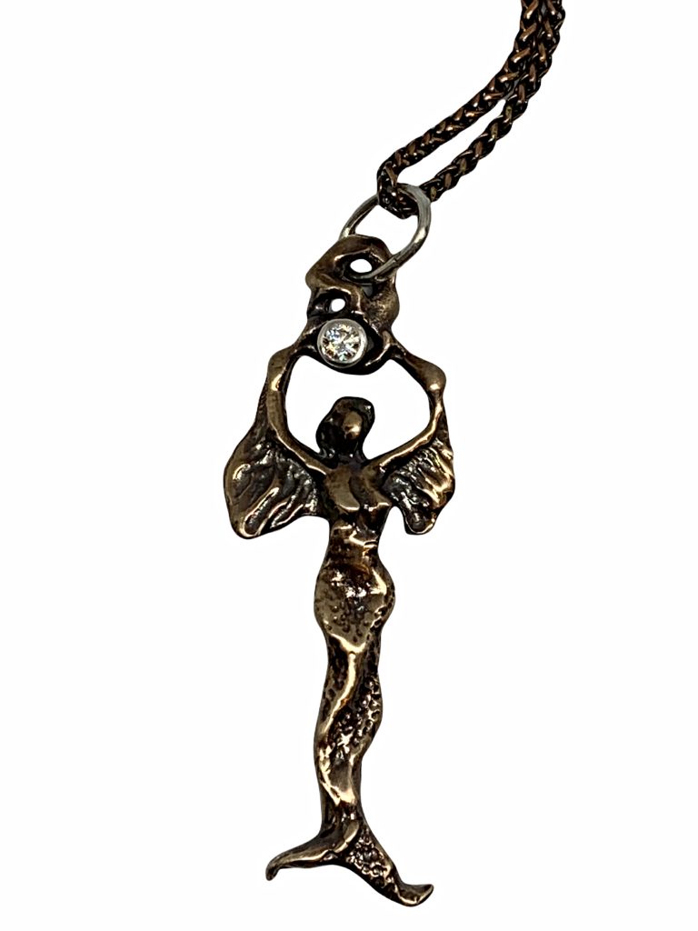 Bronze + CZ Mermaid Pendant by Karyn Chopik | Effusion Art Gallery + Cast Glass Studio, Invermere BC