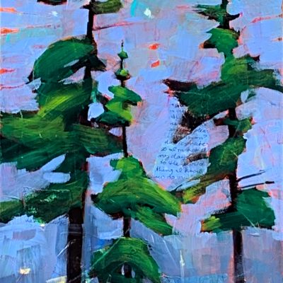 New Day, mixed media tree painting by Connie Geerts | Effusion Art Gallery + Cast Glass Studio, Invermere BC