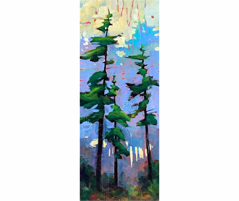 New Day, mixed media tree painting by Connie Geerts | Effusion Art Gallery + Cast Glass Studio, Invermere BC