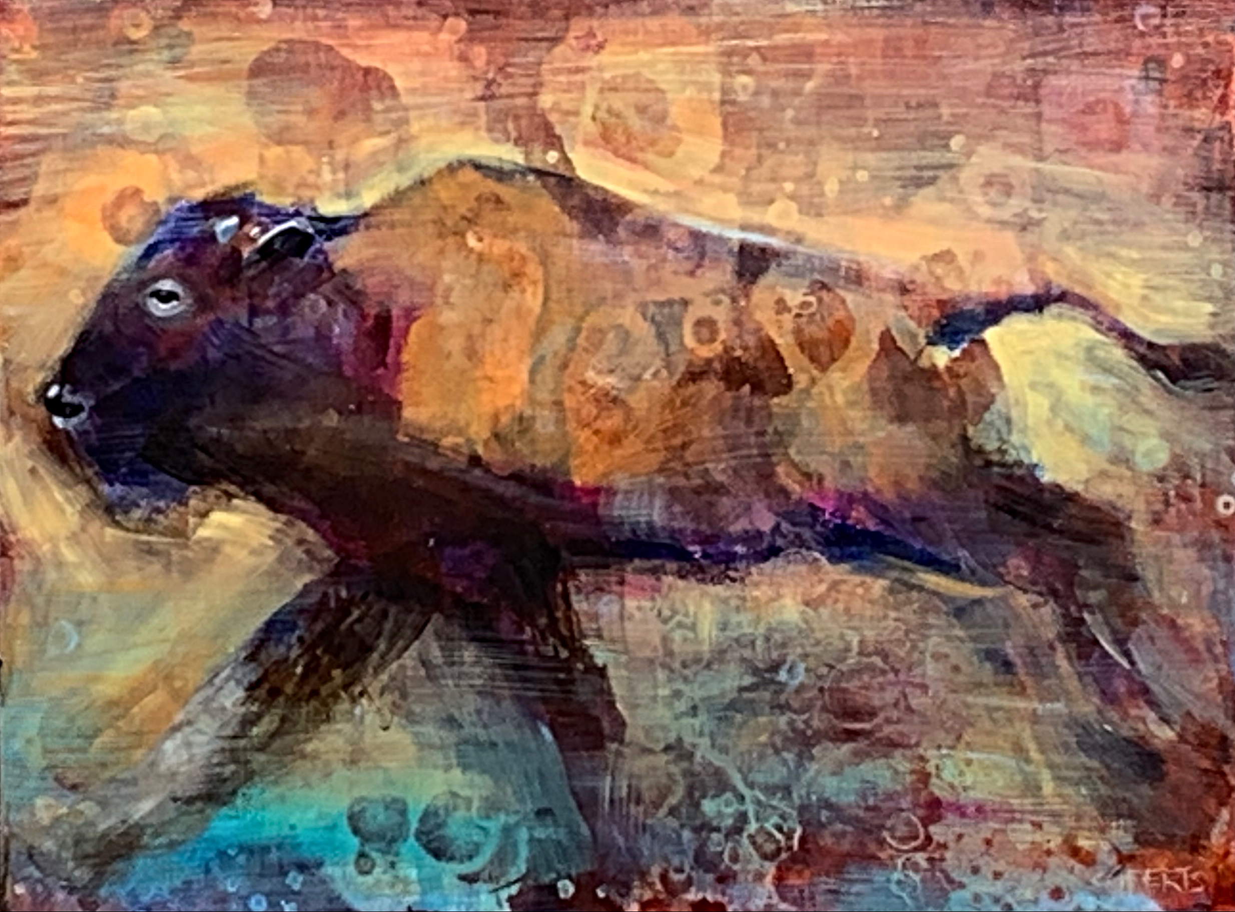 Resilience, acrylic bison painting by Connie Geerts | Effusion Art Gallery + Cast Glass Studio, Invermere BC