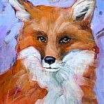 Suave Fox, mixed media fox painting by Connie Geerts | Effusion Art Gallery + Cast Glass Studio, Invermere BC