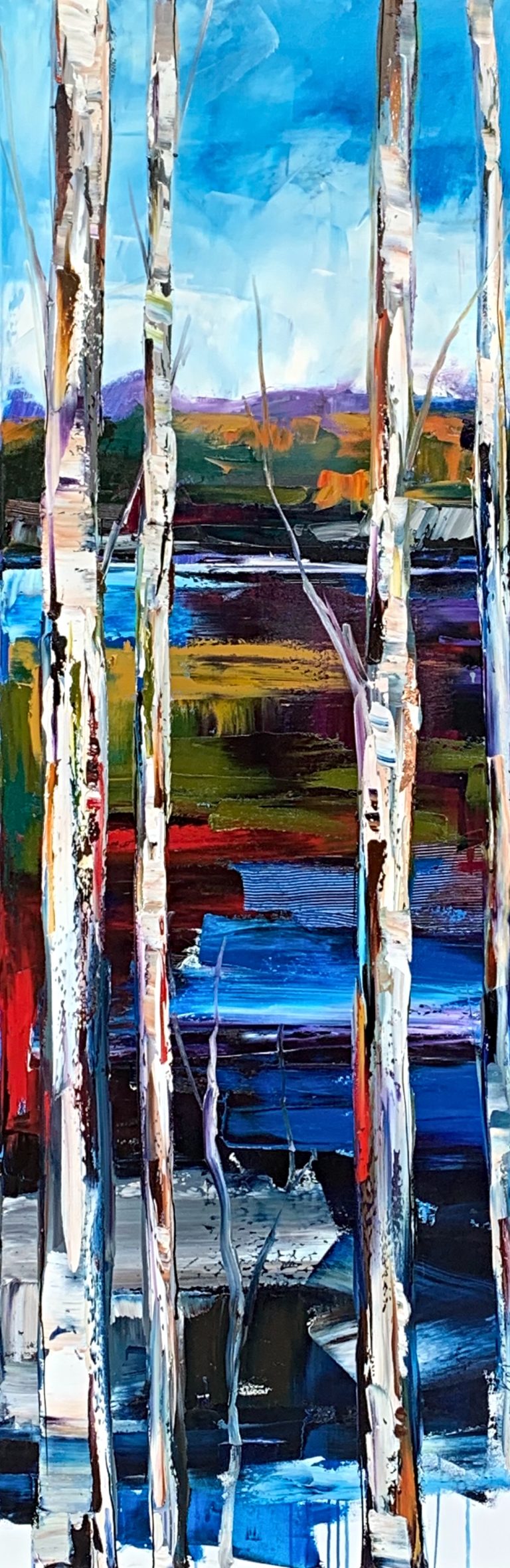 Follow My Tracks 4, mixed media landscape painting by Kimberly Kiel | Effusion Art Gallery + Cast Glass Studio, Invermere BC