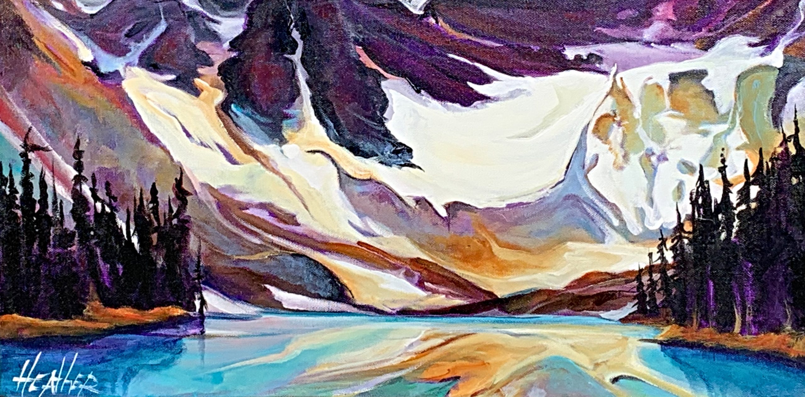 Magical Slopes like Musical Notes, acrylic landscape painting by Heather Pant | Effusion Art Gallery + Cast Glass Studio, Invermere BC