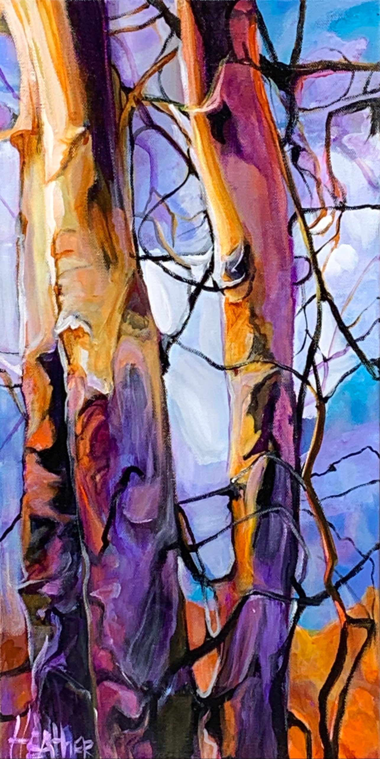 Mountain Birch, acrylic landscape painting by Heather Pant | Effusion Art Gallery + Cast Glass Studio, Invermere BC
