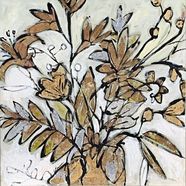 Ferns and Lilies, mixed media flower painting by Carol Finkbeiner Thomas | Effusion Art Gallery + Cast Glass Studio, Invermere BC