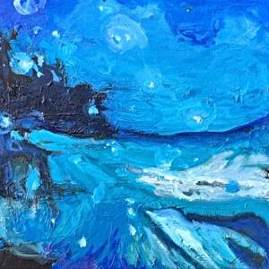 Night Snow, oil landscape painting by Carol Finkbeiner Thomas | Effusion Art Gallery + Cast Glass Studio, Invermere BC