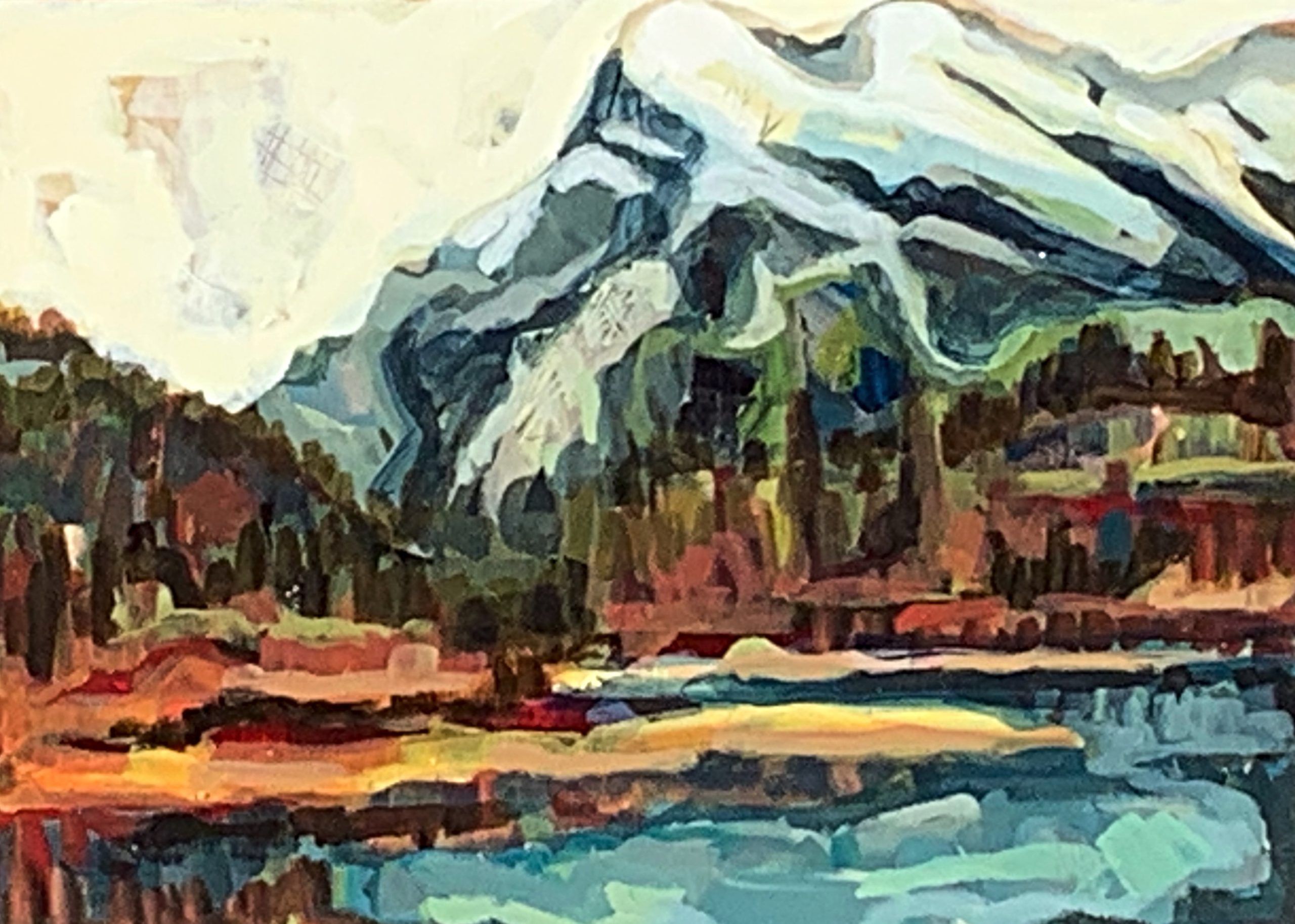 Mt. Rundle, acrylic landscape painting by Sandy Kunze | Effusion Art Gallery + Cast Glass Studio, Invermere BC