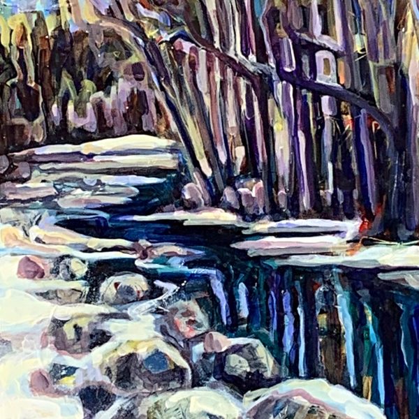 Upstream, acrylic landscape painting by Sandy Kunze | Effusion Art Gallery + Cast Glass Studio, Invermere BC