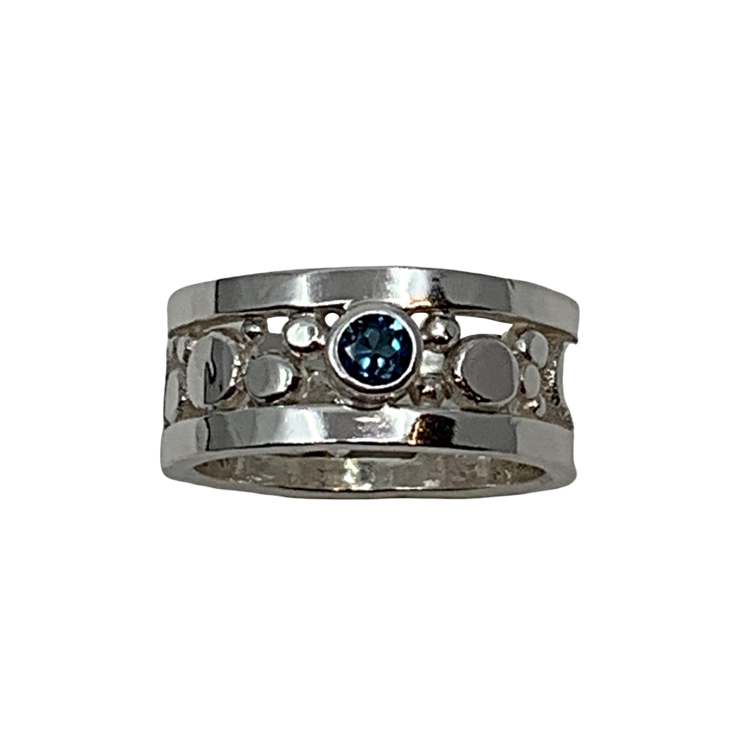 Handmade silver and 0.25ct London blue topaz ring by A&R Jewellery | Effusion Art Gallery + Cast Glass Studio, Invermere BC