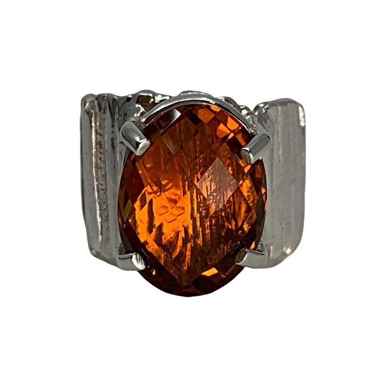 Handmade silver and 9.5ct mandarin citrine ring by A&R Jewellery | Effusion Art Gallery + Cast Glass Studio, Invermere BC