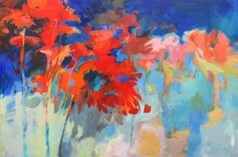Like a Flower in a Field, acrylic abstract floral painting by Becky Holuk | Effusion Art Gallery + Cast Glass Studio, Invermere BC