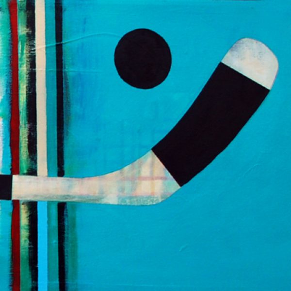 Zone adverse 4, mixed media hockey painting by Sylvain Leblanc | Effusion Art Gallery + Cast Glass Studio, Invermere BC