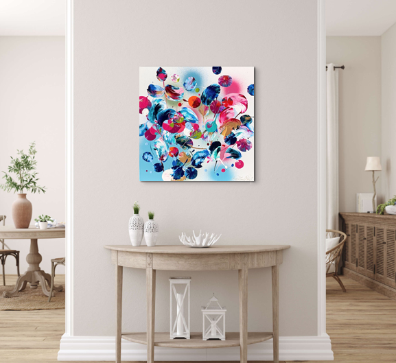 Floral, acrylic abstract painting by Stephanie Rivet | Effusion Art Gallery + Cast Glass Studio, Invermere BC