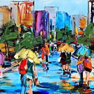 The Roads I Have Walked Along, oil figurative cityscape painting by Kimberly Kiel | Effusion Art Gallery + Cast Glass Studio, Invermere BC