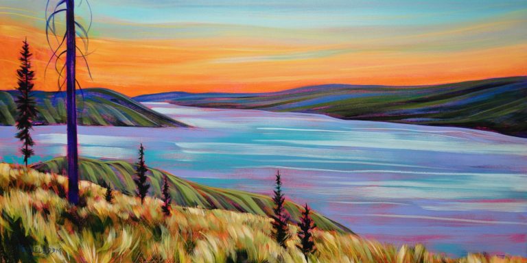 The Glowing Hour, acrylic landscape painting by Kayla Eykelboom | Effusion Art Gallery + Cast Glass Studio, Invermere BC