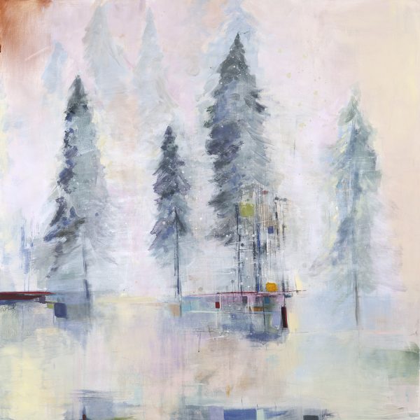 Into the Fog, mixed media landscape painting by Denna Erickson | Effusion Art Gallery + Cast Glass Studio, Invermere BC
