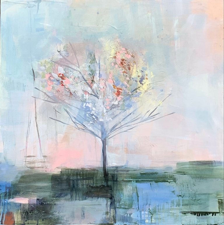 Spring Light Rising, oil tree painting by Denna Erickson | Effusion Art Gallery + Cast Glass Studio, Invermere BC