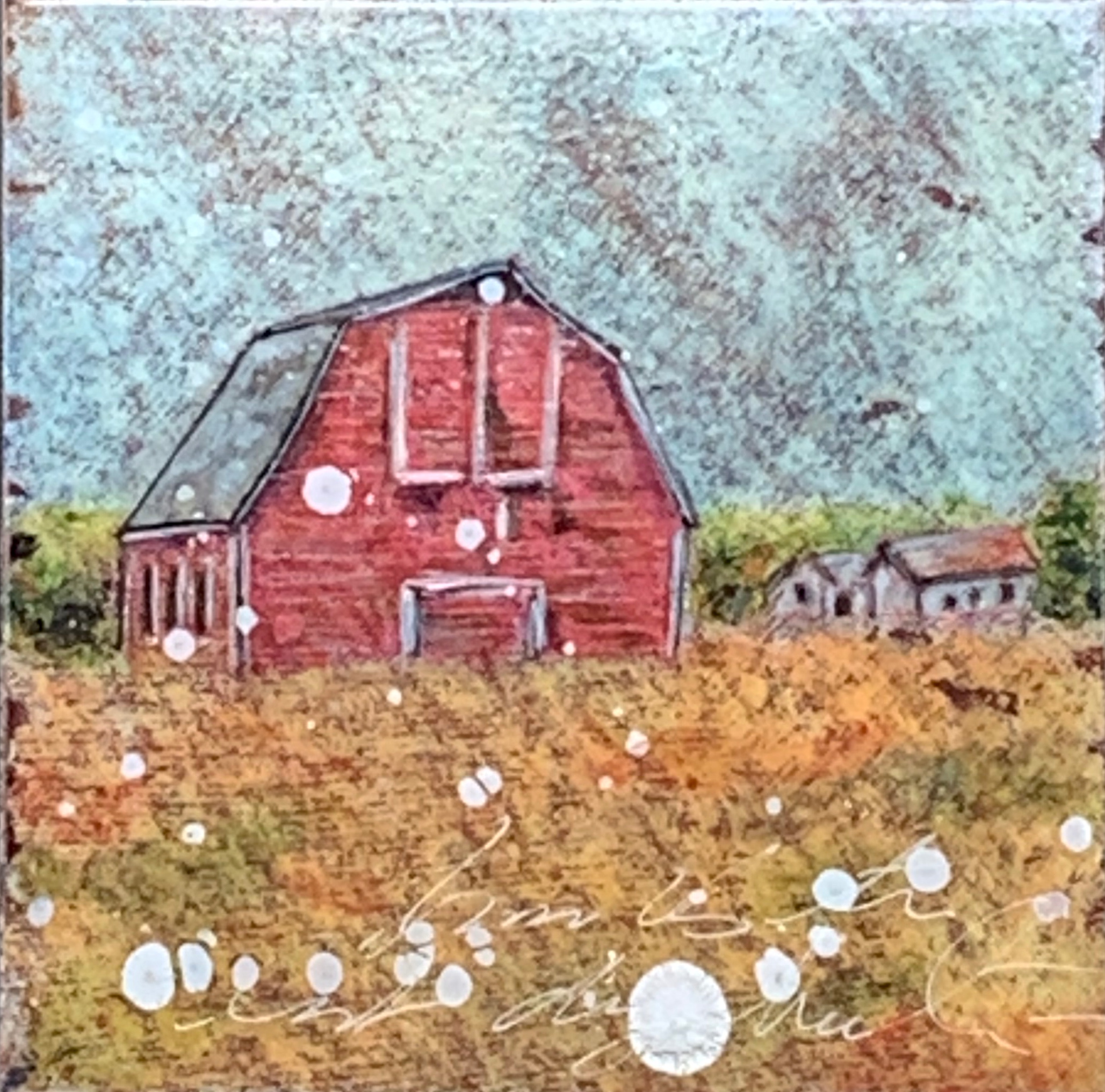 Where the Little Children Played, mixed media barn painting by Sonya Iwasiuk | Effusion Art Gallery + Cast Glass Studio, Invermere BC