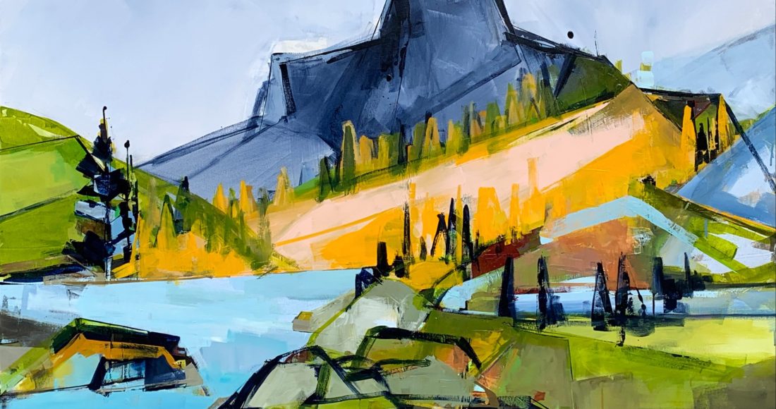 Ralph Lake Ribbons, acrylic landscape painting by Katie Leahul | Effusion Art Gallery + Cast Glass Studio, Invermere BC