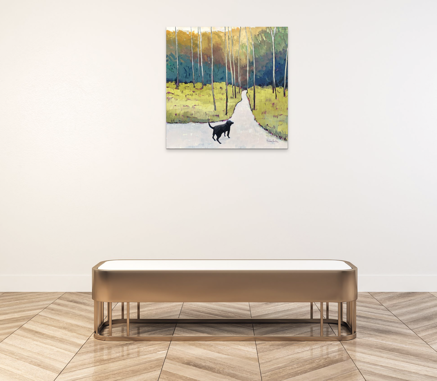 Black Dog, acrylic painting by Eleanor Lowden | Effusion Art Gallery + Cast Glass Studio, Invermere BC