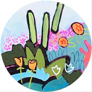 Two Crocuses, acrylic painting by Eleanor Lowden | Effusion Art Gallery + cast Glass Studio, Invermere BC