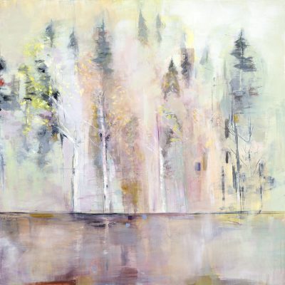Peaceful Reflections, mixed media landscape painting by Denna Erickson | Effusion Art Gallery + Cast Glass Studio, Invermere BC