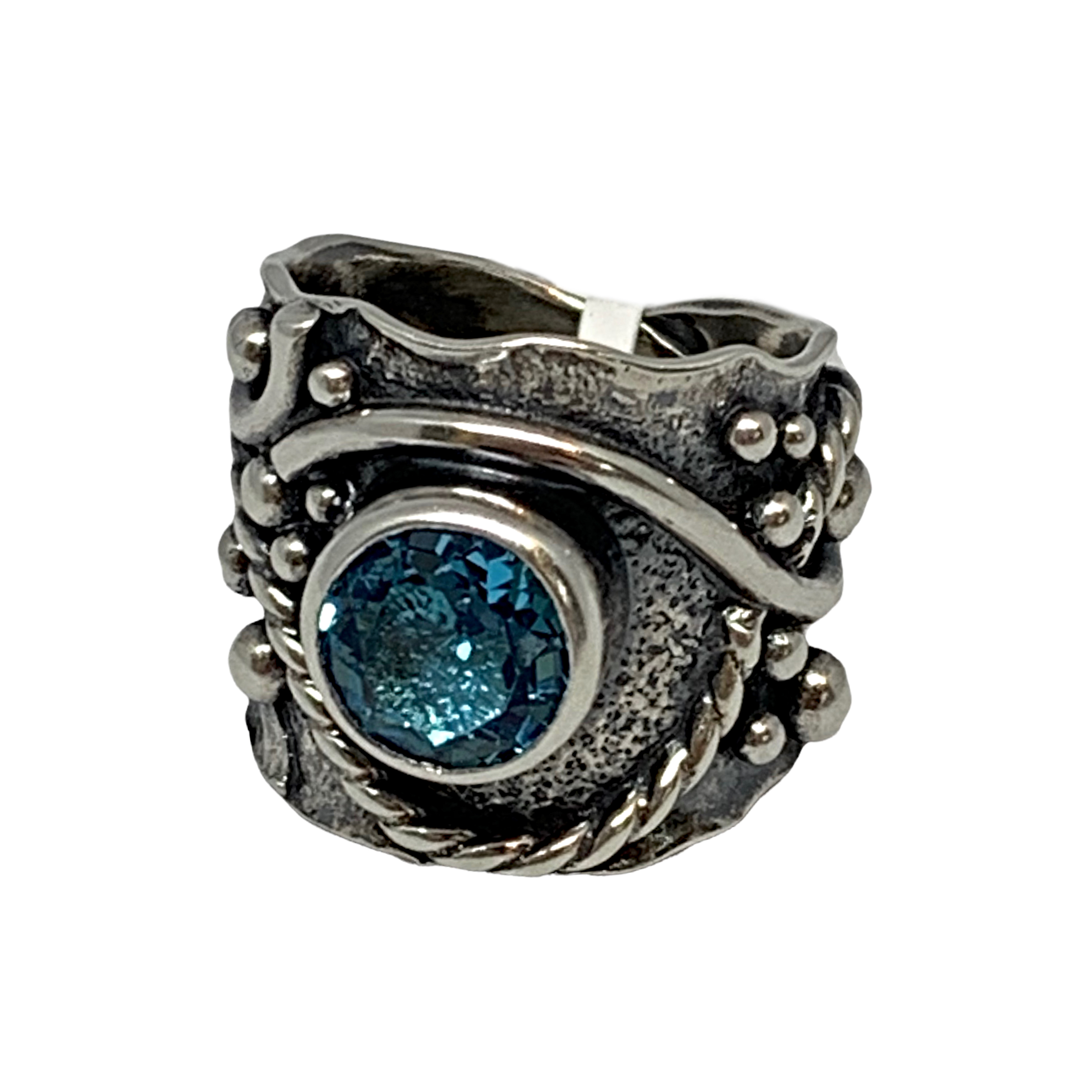 Handmade sterling silver + Swiss blue topaz ring by A&R Jewellery | Effusion Art Gallery + Cast Glass Studio, Invermere BC