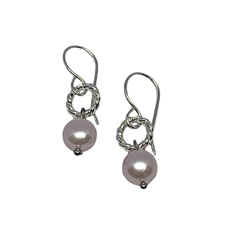 Handmade silver + pink pearl earrings by A&R Jewellery | Effusion Art Gallery + Cast Glass Studio, Invermere BC