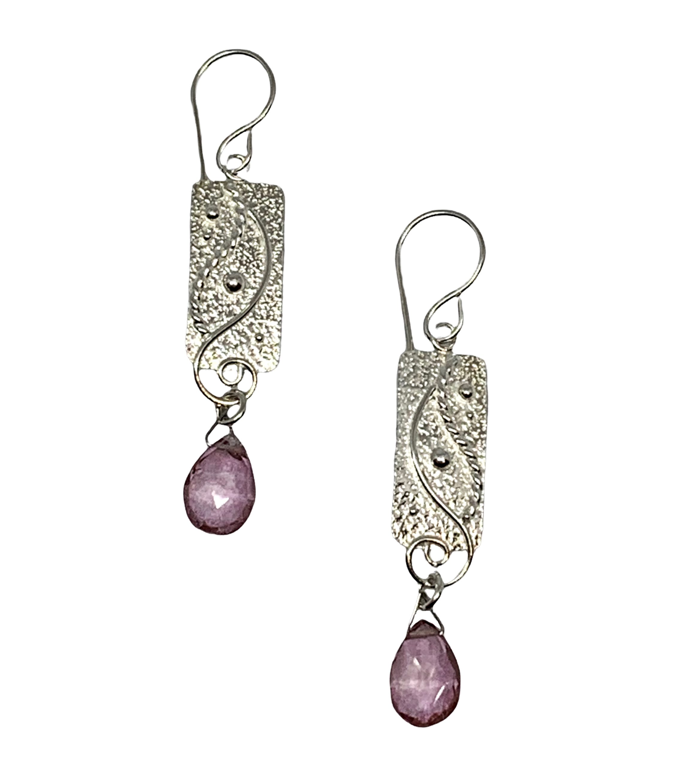 Handmade silver + pink topaz earrings by A&R Jewellery | Effusion Art Gallery + Cast Glass Studio, Invermere BC