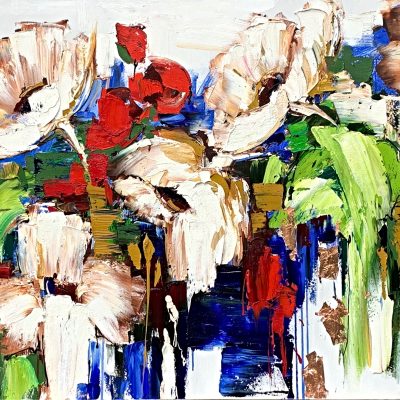 Life is What Happens When You're Making Other Plans, mixed media floral painting by Kimberly Kiel | Effusion Art Gallery + Cast Glass Studio, Invermere BC
