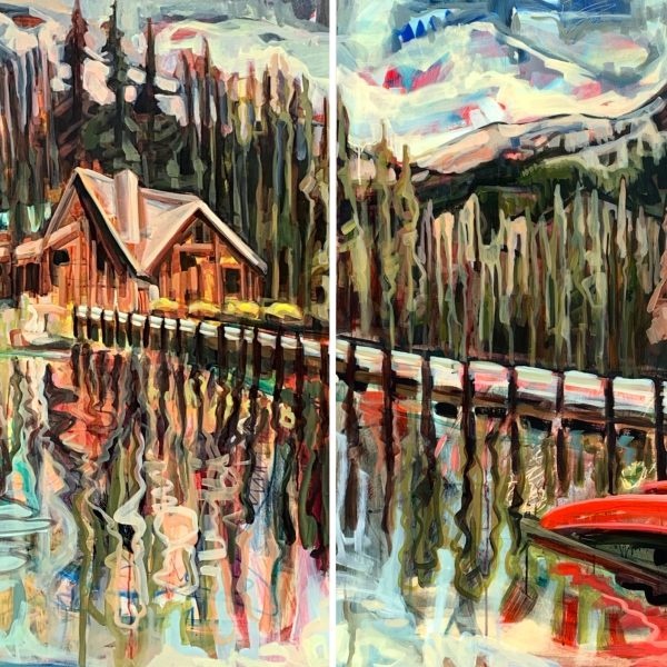 Keeping Life in Perspective, acrylic landscape painting of Emerald Lake by Sandy Kunze | Effusion Art Gallery + Cast Glass Studio, Invermere BC