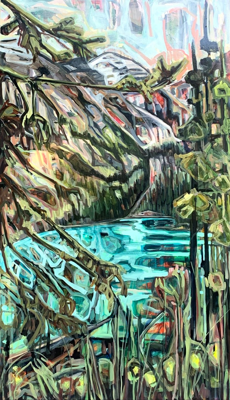 The End of the Lake, acrylic landscape painting by Sandy Kunze | Effusion Art Gallery + Cast Glass Studio, Invermere BC