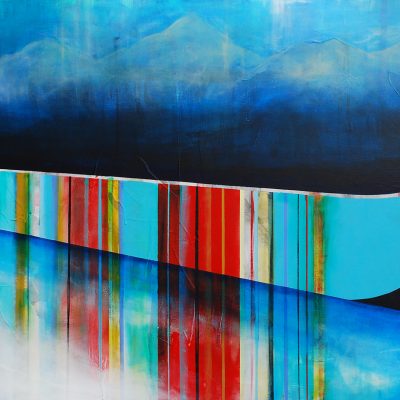 Ne pas outlier nos racines, mixed media canoe painting by Sylvain Leblanc | Effusion Art Gallery + Cast Glass Studio, Invermere BC