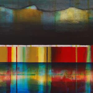 Petite balade, mixed media canoe painting by Sylvain Leblanc | Effusion Art Gallery + Cast Glass Studio, Invermere BC