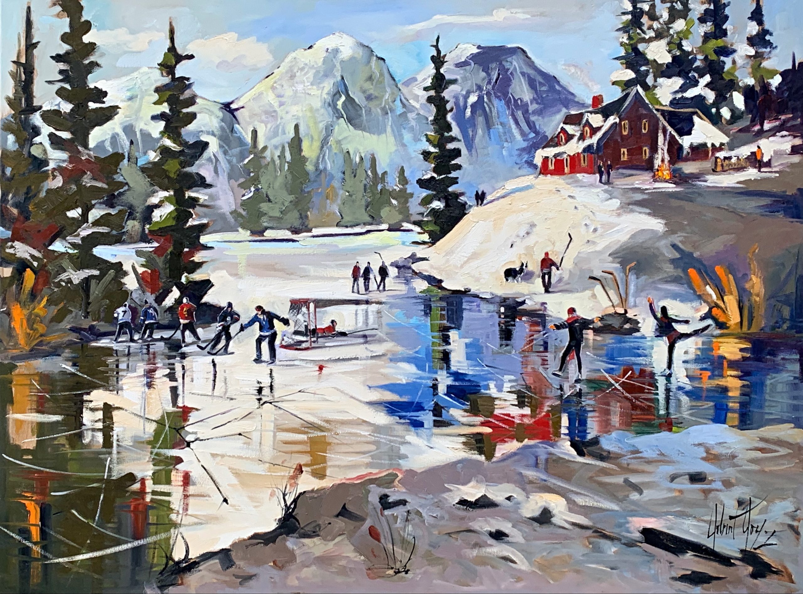 L'effort ravive, acrylic hockey painting by Robert Roy | Effusion Art Gallery + Cast Glass Studio, Invermere BC