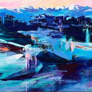 Snow Patterns Foothills 1, acrylic landscape painting by Verne Busby | Effusion Art Gallery + Cast Glass Studio, Invermere BC