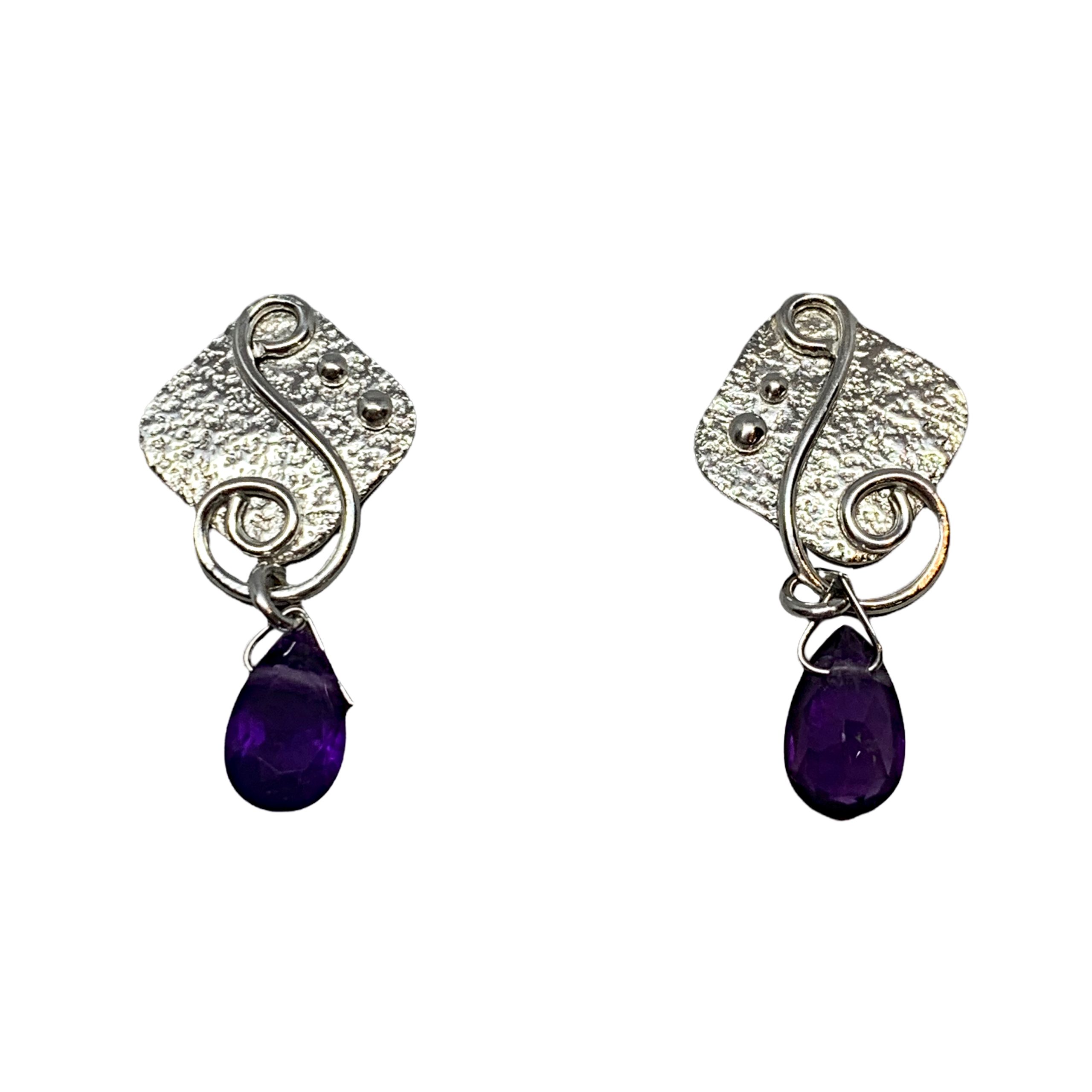 Locally handmade silver + amethyst earrings by A&R Jewellery | Effusion Art Gallery + Cast Glass Studio, Invermere BC