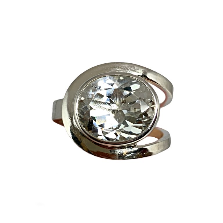 Locally handmade silver + white topaz ring by A&R Jewellery | Effusion Art Gallery + Cast Glass Studio, Invermere BC