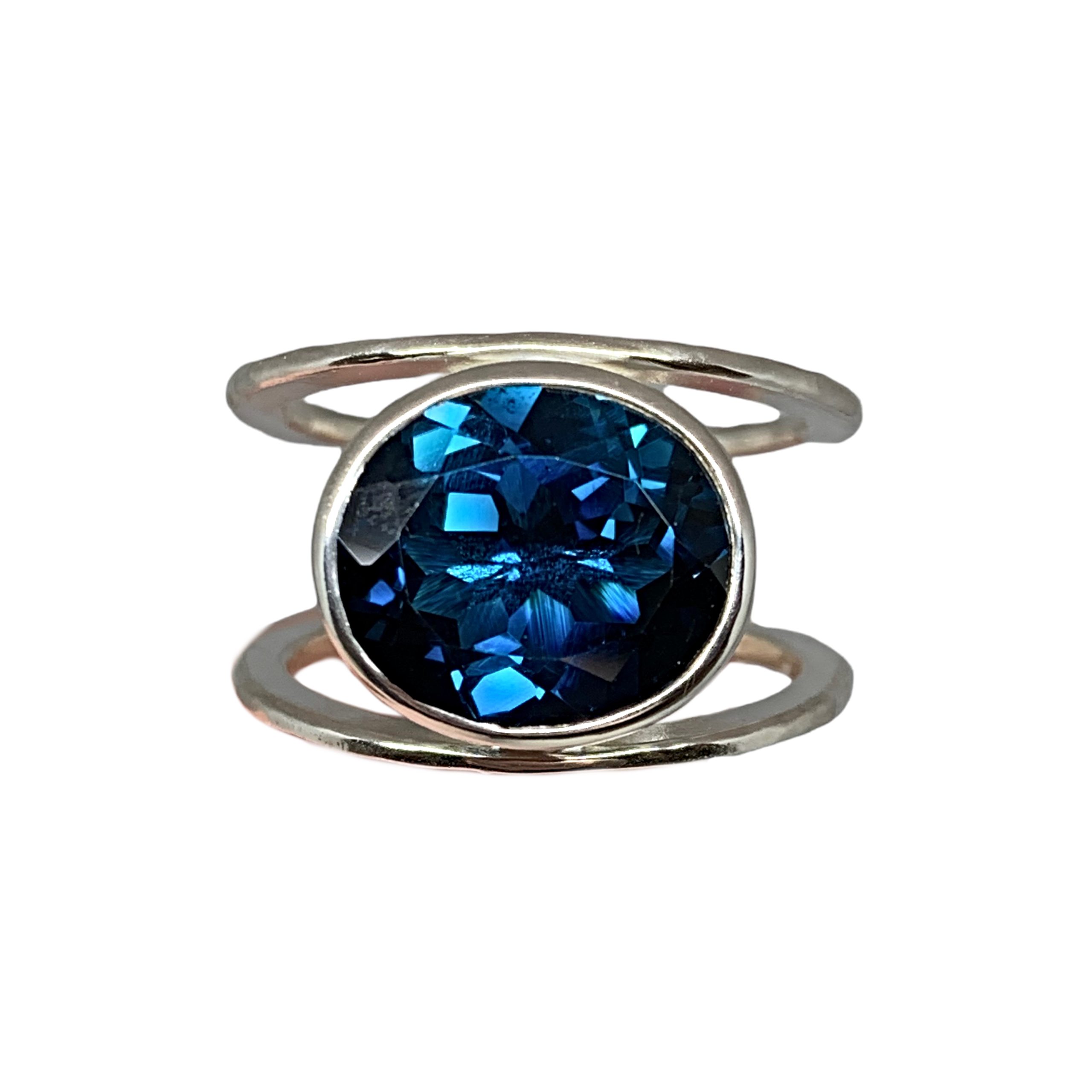 Locally handmade silver + London blue topaz ring by A&R Jewellery | Effusion Art Gallery + Cast Glass Studio, Invermere BC