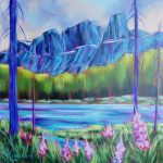 Moody Castle Mountain, acrylic landscape painting of Castle Mountain by Kayla Eykelboom | Effusion Art Gallery + Cast Glass Studio, Invermere BC