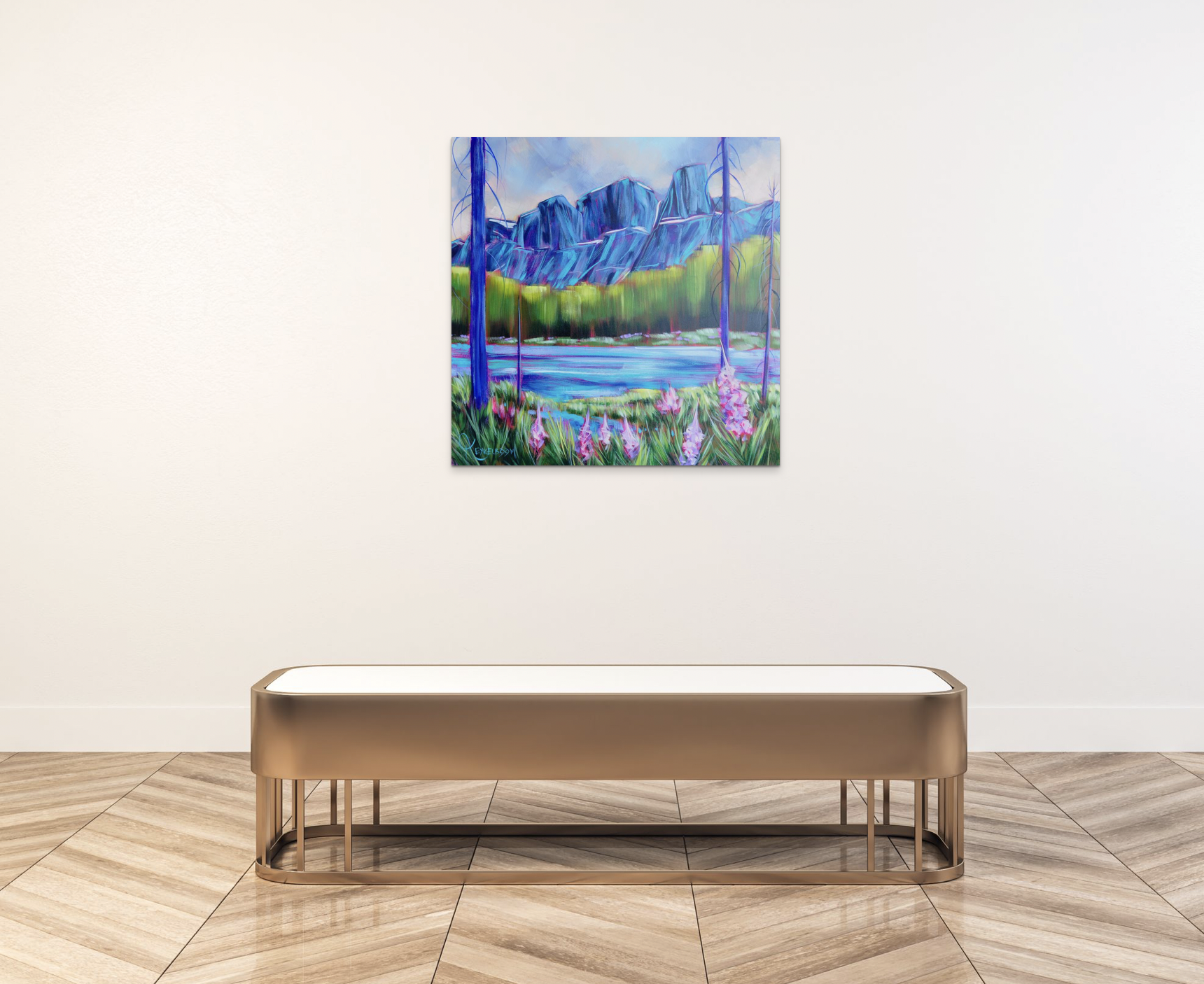 Moody Castle Mountain, acrylic landscape painting of Castle Mountain by Kayla Eykelboom | Effusion Art Gallery + Cast Glass Studio, Invermere BC