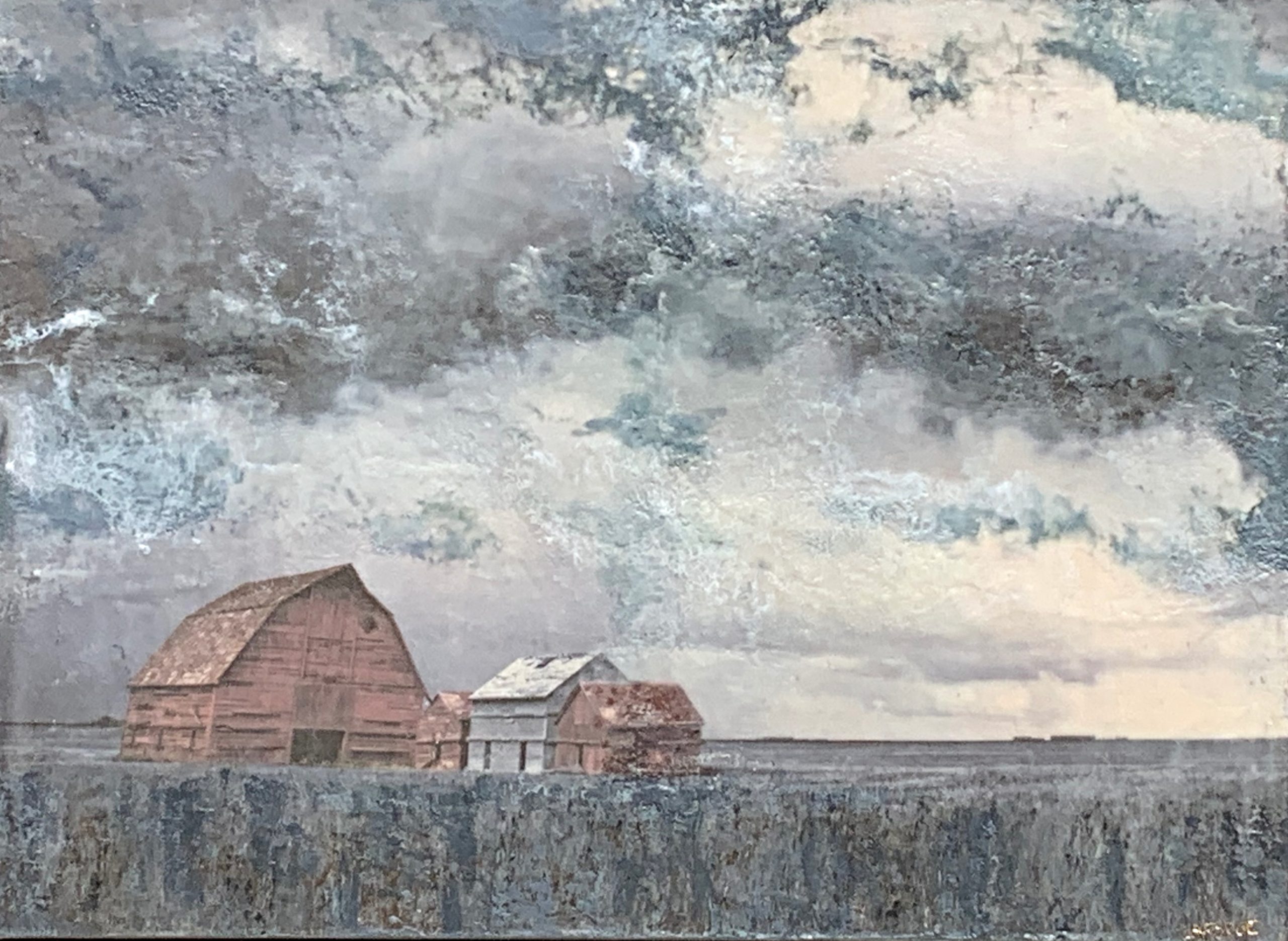 Storm Clouds Coming, encaustic barn painting by Lee Anne LaForge  | Effusion Art Gallery + Cast Glass Studio, Invermere BC