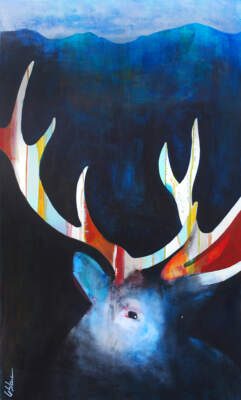 Wapiti 1, mixed media elk painting by Sylvain Leblanc | Effusion Art Gallery + Cast Glass Studio, Invermere BC