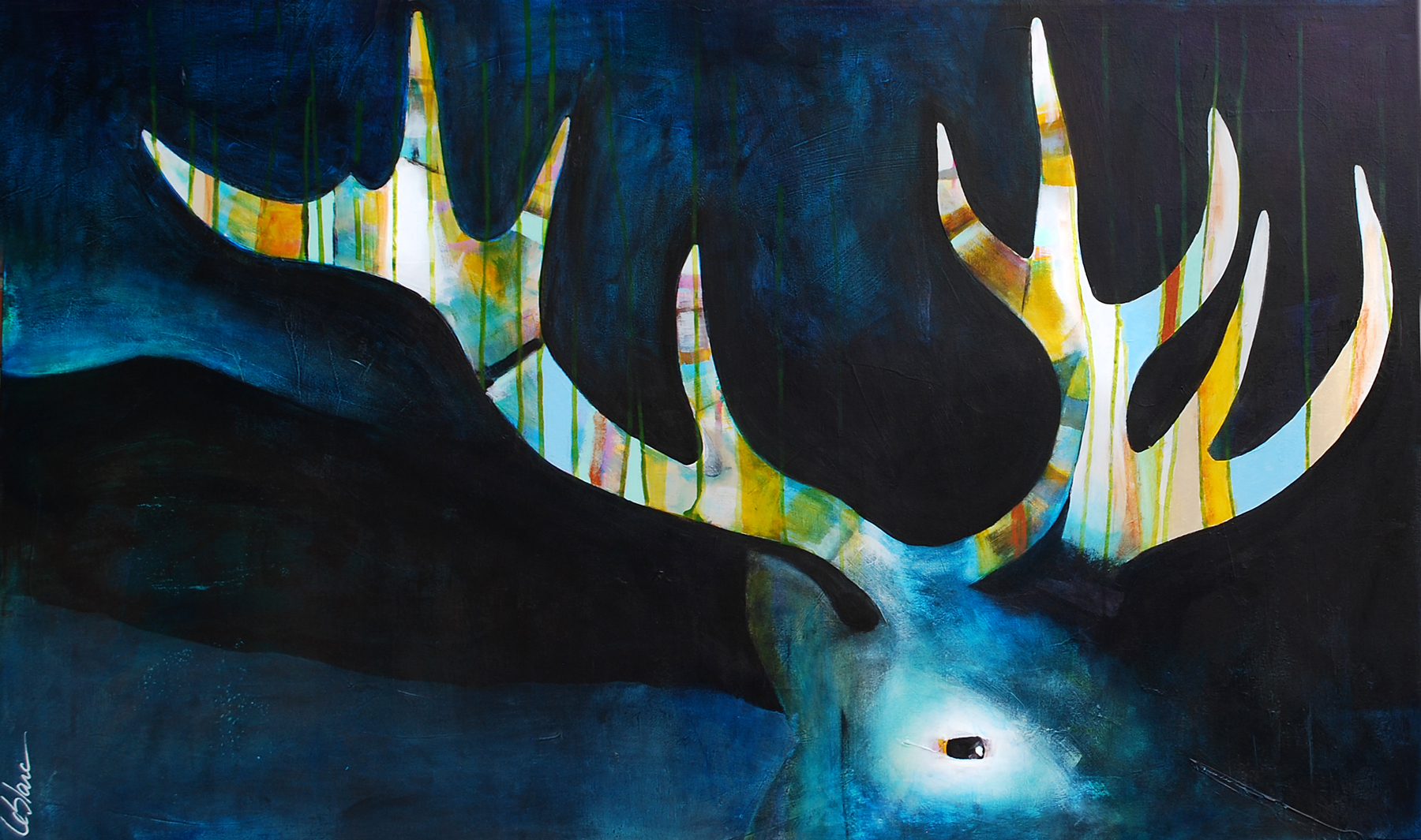 Wapiti 2, mixed media elk painting by Sylvain Leblanc | Effusion Art Gallery + Cast Glass Studio, Invermere BC