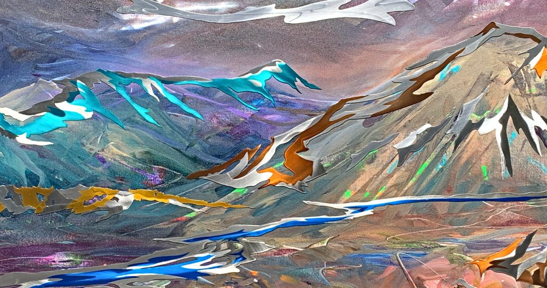 Midnight Wing, mixed media landscape painting by Joel Masewich | Effusion Art Gallery + Cast Glass Studio, Invermere BC