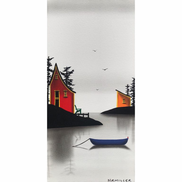 Lakeside Living, mixed media landscape painting by Natasha Miller | Effusion Art Gallery + Cast Glass Studio, Invermere BC