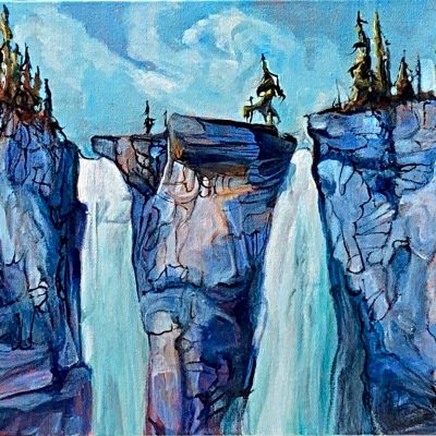 Top of Twin Falls, acrylic waterfall painting by Heather Pant | Effusion Art Gallery + Cast Glass Studio, Invermere BC