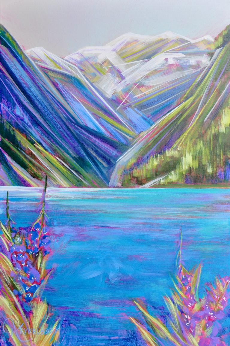 Jewels of Louise, acrylic landscape of Lake Louise by Kayla Eykelboom | Effusion Art Gallery + Cast Glass Studio, Invermere BC