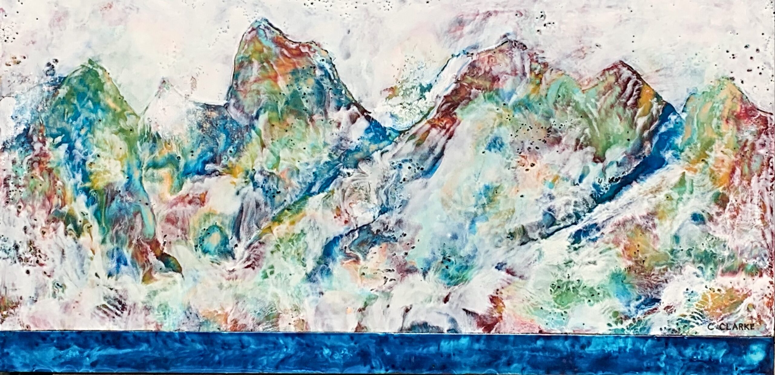 Rising Peaks, encaustic landscape painting by Catharine Clarke | Effusion Art Gallery + Cast Glass Studio, Invermere BC