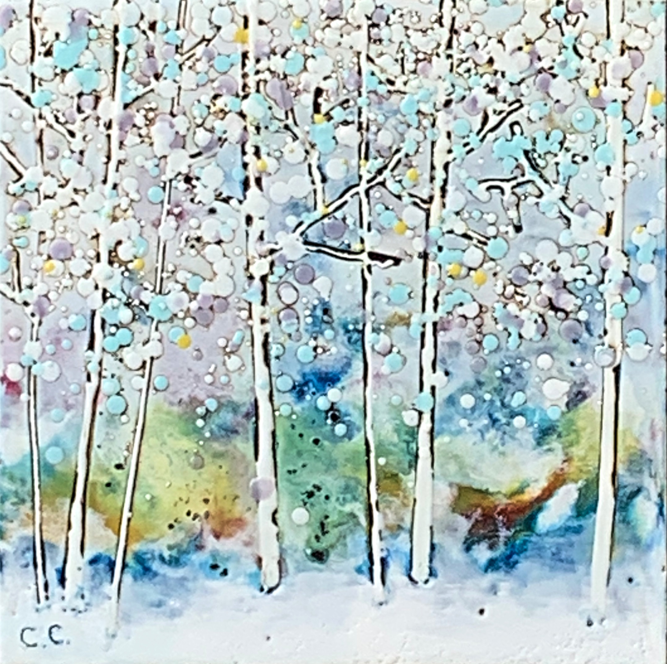 Winter Break, encaustic landscape painting by Catharine Clarke | Effusion Art Gallery + Cast Glass Studio, Invermere BC